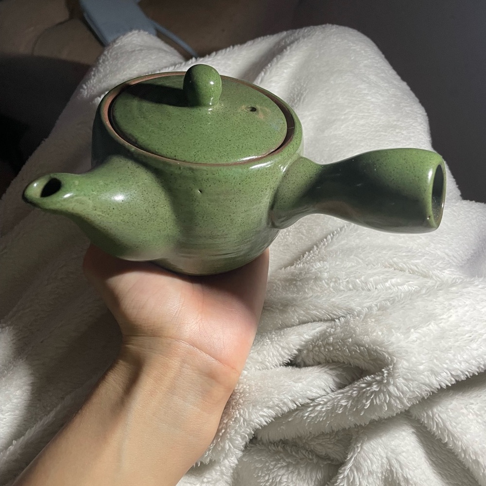 Lightly Used Green Ceramic Side-Handle Teapot